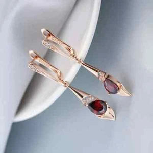 2.2Ct Pear Cut Lab-Created Diamond Ruby Engagement Earrings 14k Yellow Gold FN - Picture 1 of 11