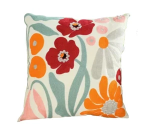 Colorful Floral Embroidered Flowers Throw Pillow Cover Spring Holiday Home Decor - Picture 1 of 5