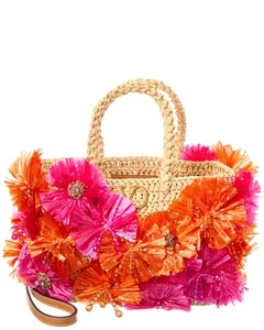 Valentino Flowers & Beads Raffia Tote Women's Beige - Picture 1 of 4