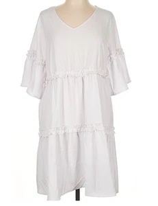 Funlingo Women's Summer Solid Flowy Tunic Mini Dress Short Sleeve V Neck... - Picture 1 of 4