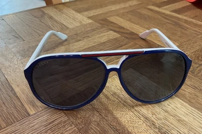 Vintage Gucci GG 1827/S Aviator Sunglasses Blue White Stripe Italy 59mm Rare - Image 1 of 4