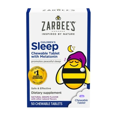 Zarbee’s Kids Melatonina Ayuda para Dormir Comprimidos Masticables, 1 mg, Sin Drogas y Alcohol... Foto 1 de 4
