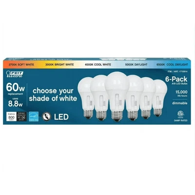 Feit Electric 60W EQ A19 LED Bulbs 6-Pack Open Box Selectable Color E26 Dimmable - Image 1 of 4