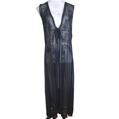 Maxi Plumero Negro Transparente Malla Floral Bordado M Gótico Hada Oscura Romántico Boho Foto 1 de 4