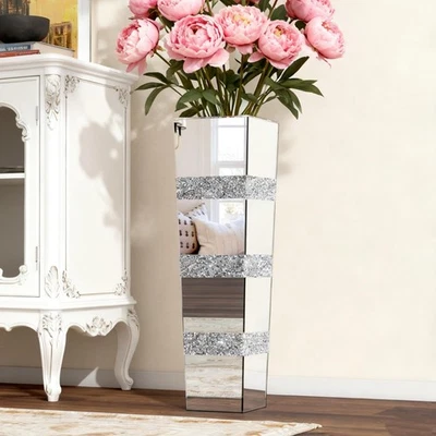 Большая зеркальная высокая напольная ваза 28 дюймов напольная ваза с измельченными бриллиантами, серебряный декор... - Изображение 1 из 4