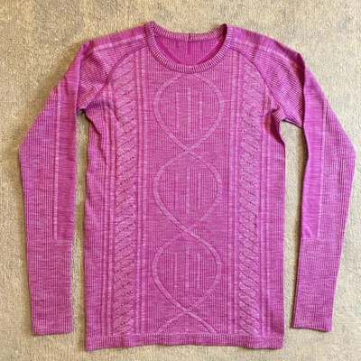 Camisa Lululemon Rest Less Feminina Média Rosa Roxa Manga Longa Sem Costura - Imagem 1 de 4