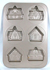 CHRISTMAS 6 DIFFERENT GINGERBREAD HOUSES COOKIE BAKING MOLD / PAN 15" X 10" NEW - Picture 1 of 10