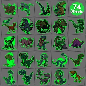 Glow in the Dark Dinosaurier Temporäre Tattoos für Kinder - 74 Einzelblätter Lu - Bild 1 von 12