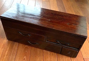 Japanische Holz kleine Tansu Suzuribako Kalligraphie Box Schubladen B19,7 x T7,9 x H8,1 Zoll - Bild 1 von 11