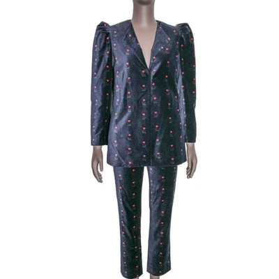 Conjunto de 2 piezas de traje blazer para mujer Something azul marino floral terciopelo XS Foto 1 de 4