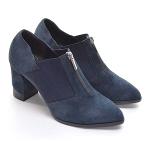 Damas Claetyn Madera Top Cremallera Tacón Botines 39/8.5 Azul Gamuza Punta Zapatos Nuevos - Imagen 1 de 8