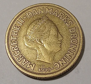 * Denmark * 20 krone  * 1990  *Aluminium-Bronze *  Cond.  1+* - Picture 1 of 2