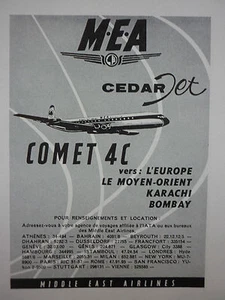 1961 PUB MEA MIDDLE EAST AIRLINES AIR LIBAN COMET 4C AIRLINER BOMBAY FRENCH AD - Bild 1 von 1