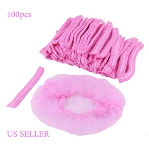 100pcs Disposable Hair Net Bouffant Cap Kitchen Food Medical Worker Non Woven US - Picture 1 of 4