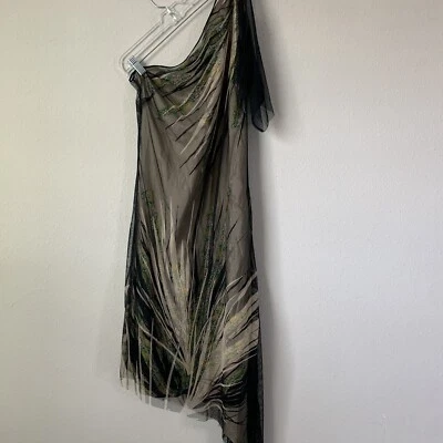 Antik Batik One Shoulder Sheer Beaded Cocktail Dress Sz M B-13 - Imagem 1 de 4