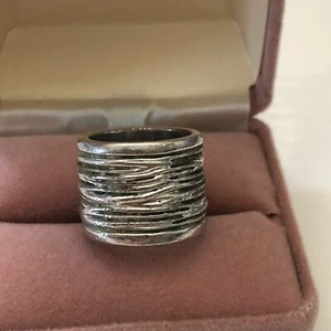 Vintage großer brutalistischer Bandring Größe 5 silberfarben - Bild 1 von 6