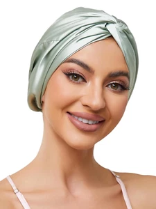 Adjustable Silk Satin Bonnet for Sleeping Hair Wrap, Double Layer Sleep Cap, Nig - Picture 1 of 12