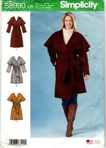 Simplicity S8990 Wrap Coats Misses Sewing Pattern Uncut Size 16-24 - Picture 1 of 2