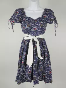 Unique Vintage Women's 1950s Navy Botanica Mushroom Print Dress XS - Picture 1 of 6