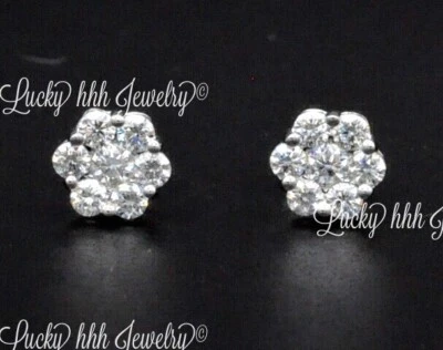14k Solid White Gold Natural Diamond Stud Cluster  Earring 0.85 ct  - Image 1 of 4