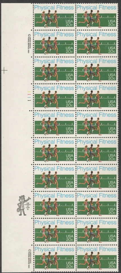 US Scott #2043 "Physical Fitness" Plate block of 20, MNH - Image 1 of 1