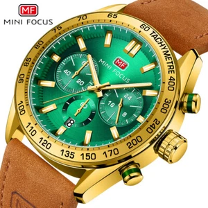 MINI FOCUS Brand Waterproof Watch Men's Leather Army Military Quartz Wristwatch - Picture 1 of 14