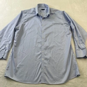 Proper Cloth Mens Shirt 19x35 Thomas Mason Blue Sky Fine Bengal Stripe Non Iron - Picture 1 of 8
