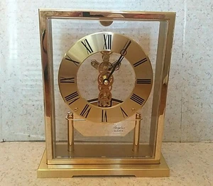 Angelus Quartz Desk Shelf Clock Open Gears BRASS ACRYLIC Working Sloan JAPAN Vtg - Picture 1 of 14