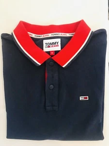 Designer TOMMY JEANS HILFIGER Polo Top Size M RED/BLACK Excellent Condition - Imagen 1 de 2