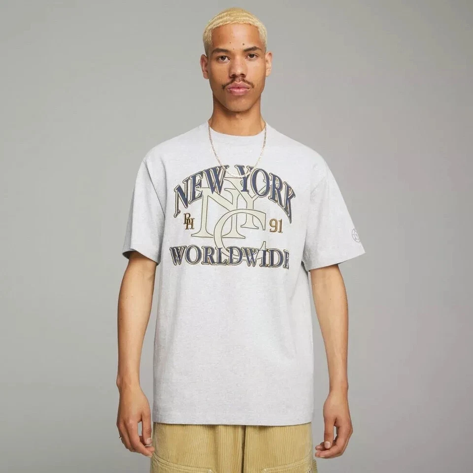 Puma X Rhuigi Embroidered/Graphic Short Sleeve T-Shirt Gray Mens Size XL