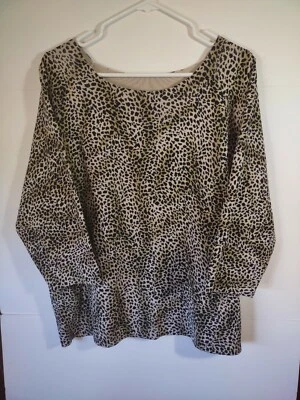 Top/blusa suéter Evie para mujer, talla 1X, estampado de leopardo, mezcla de seda, manga 3/4 Foto 1 de 4