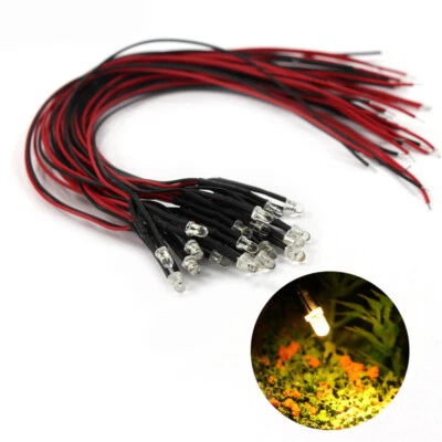 40pcs Pre-wired Resistor 26awg 20cm Wire 3mm LED Light 12V Warm White L123WM - Image 1 of 4