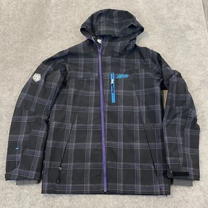 NEW BALANCE x 686 Jacket Mens Small Gray Plaid Hooded Skiing Outdoor Coat Zip - Picture 1 of 21