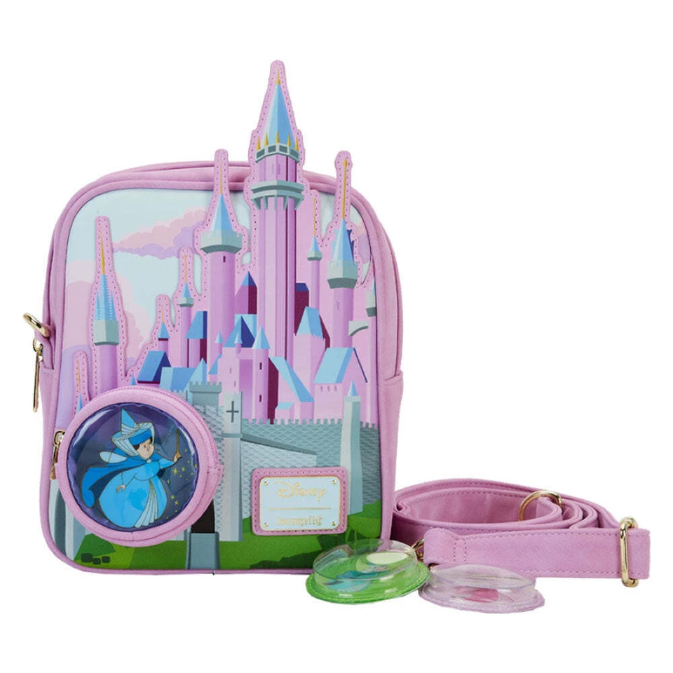 Loungefly Sleeping Beauty Castle Three Good Fairies Stained Glass Crossbody Bag