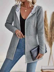 Felpa con cappuccio e zip testurizzata, giacca casual manica lunga con coulisse per autunno - Foto 1 di 11