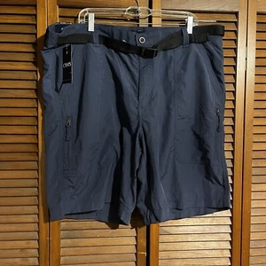 CHAPS Shorts Men's 42 x 9 Blue Cargo Zip Nylon Flat Front Belted Logo New - Picture 1 of 13