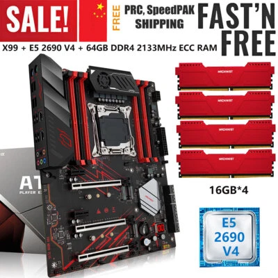 X99 MR9D Motherboard LGA 2011-3 + Xeon 2690 V4 CPU 64G DDR4 2133MHz ECC RAM Comb - Image 1 of 4