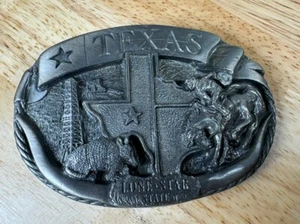 Vintage 80's Texas Lone Star State - Long Horn Belt Buckle CJ Inc CJ1496 - Picture 1 of 8