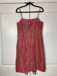 INC Womens Slip Dress Vtg 90s Y2K Pink Silk Beaded Cherry Tree Floral Size 10