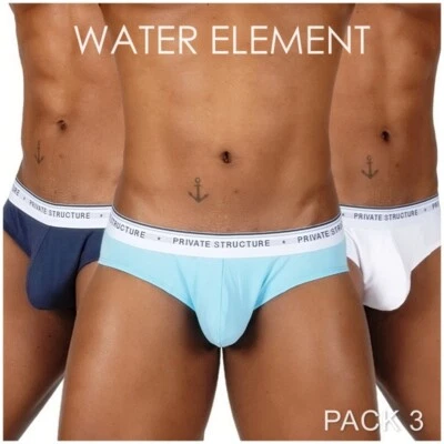 3pcs PRIVATE STRUCTURE Mini Briefs Water Element Trio White-Blue-Navy 4395 120 - Image 1 of 4