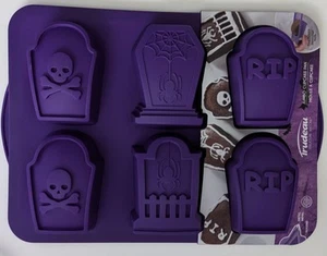 Trudeau Structure NonStick Silicone Purple Halloween Tombstones Cupcake Pan Mold - Picture 1 of 7