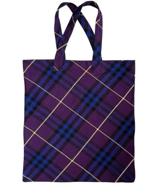 Burberry Limited Edition XL Large Shopper Tote Bag 100% Cotton Purple Check - Image 1 of 4