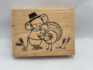 Vintage Great Impressions Thanksgiving Mouse Pilgrim & Turkey Rubber Stamp - Picture 1 of 4