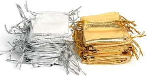 100 PCS 3.54X4.72 Inches Drawstring Satin Bags Mixed Gold Silver Jewelry Wedding - Picture 1 of 5