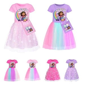 Kids Girls GABBY'S DOLLHOUSE Dress T-shirt Top Skirt Birthday Party Fancy Dress - Picture 1 of 14
