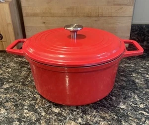 Misen Large 7qt Dutch Oven Red Enameled Cast Iron Pot Used VGUC - Picture 1 of 11