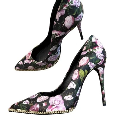 Schutz 40 floral pointy toe gold chain trim heels stilettos 2278 - Image 1 of 4