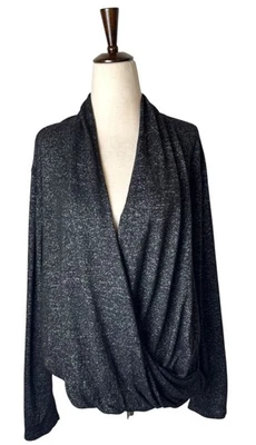 Suéter de pizarra y sauce para mujer grande negro tejido drapeado cruzado top preppy Foto 1 de 4