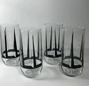 Set of 4 Edgar Watkins Black Pyramid Tall Glass Tumblers 6 in. - Picture 1 of 8