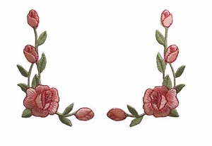 #3964P Set 2 Stck. 2 1/2"H Rosa Rose Blume Stickerei Bügelbild Applikation Patch/Paar - Bild 1 von 1